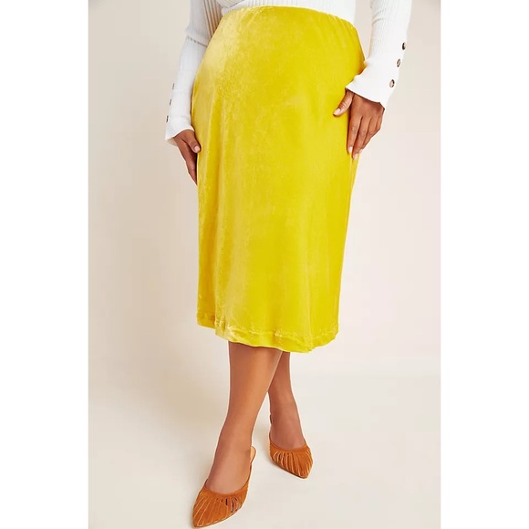 Maeve x Anthropologie Kelly Velvet Yellow Gold Midi Skirt - Picture 2 of 7